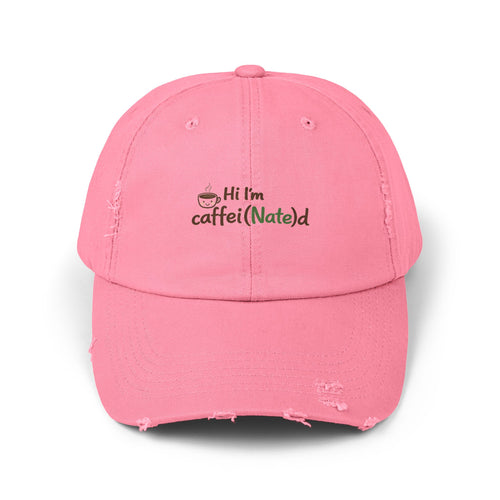 Distressed Baseball Cap — 'Hi I’m Caffeine(d)' Coffee Lover Hat