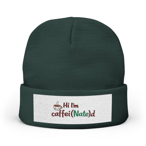 Embroidered Holiday Knit Beanie — 'Hi I'm Grateful Nate' Festive Cuffed Hat